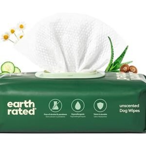 Earth Rated Pet Wipes for Dogs and Cats, Hypoallergenic, Cleaning and Hydrating, for Grooming Paws, Body and Butt, Unscented, 100 Count